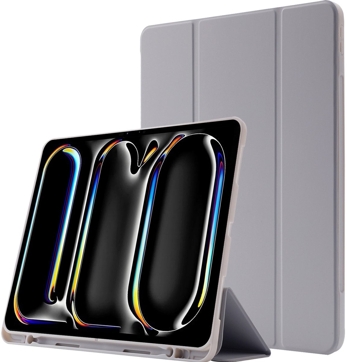 Mobigear Tablethoes geschikt voor Apple iPad Pro 13 Inch (2025) Hoes TPU,Kunstleer | Mobigear Tri-Fold Gel Bookcase + Stylus Houder - Grijs