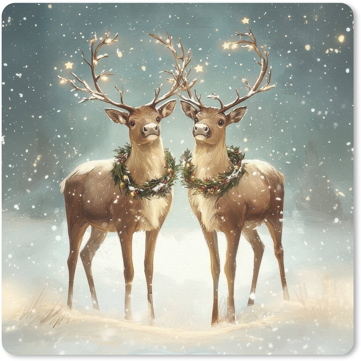 Muismat 30x30 cm - Mousepad Kerstmagie - Winterwoud - Rendier - Muismatten