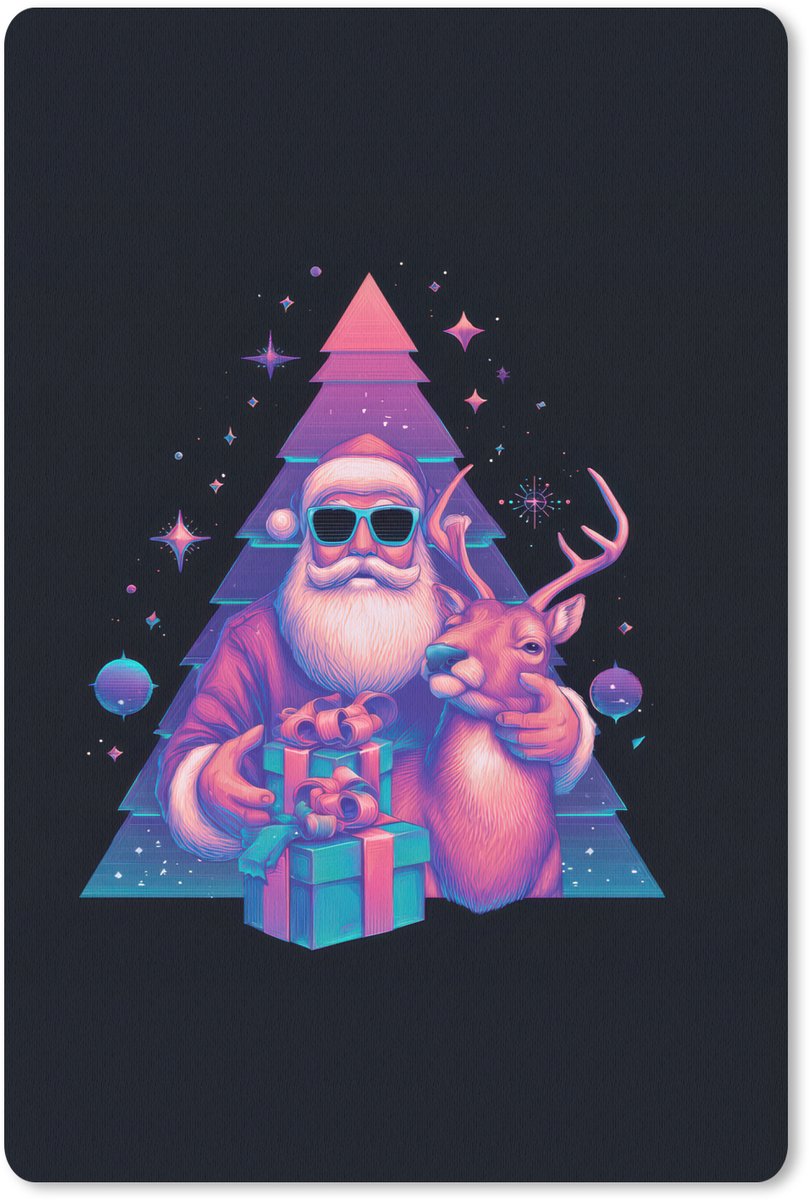 Muismat 18x27 cm - Mousepad Retro - Kerstman - Rendieren - Kerstboom - Muismatten