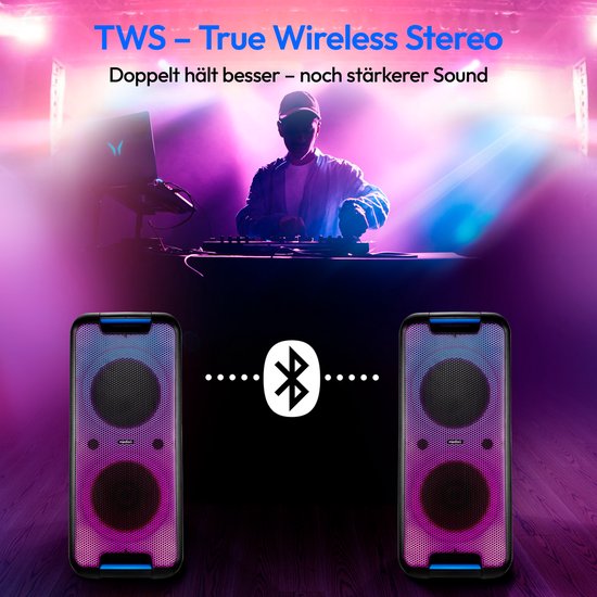 MEDION PX-1 Plus Partybox (accu, met microfoon, draagbare Bluetooth-luidspreker, muziekbox, lichteffecten, karaoke, 2 microfooningangen, AUX, USB) van Merkloos — afbeelding 5