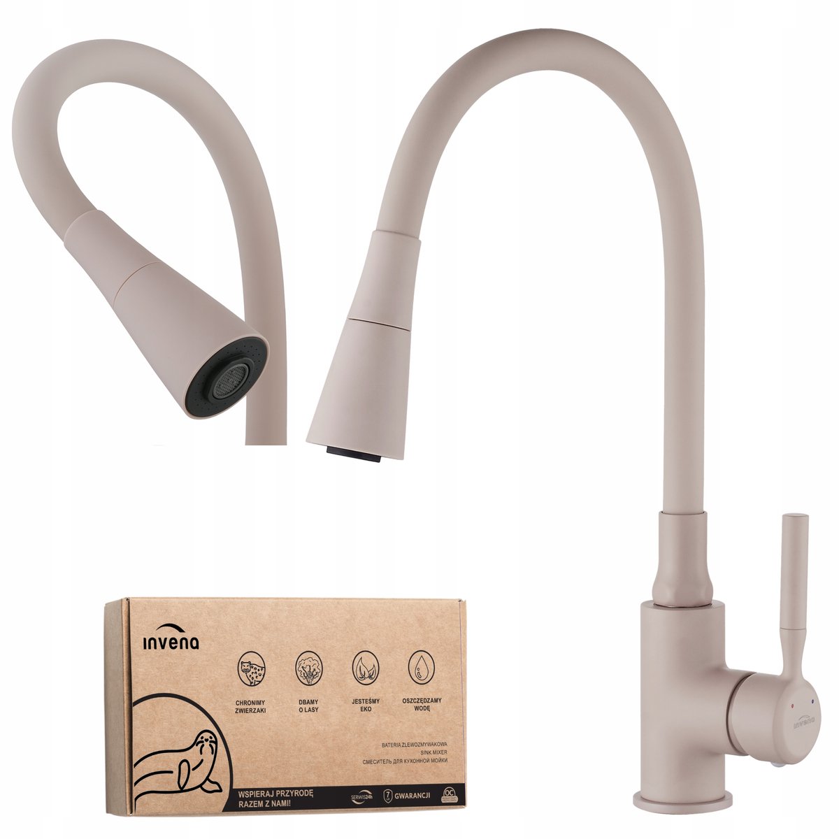 Invena Pogo Plus Keukenkraan - Beige, Flexibele Uitloop, 2 Straalsoorten