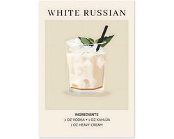 White Russian cocktail - Ingrediënten poster 70x100 cm