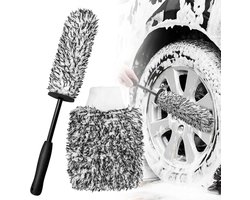 Velgenborstel - Autowielborstel Met Autowashandschoen - Microvezel Velgenborstel - Bandenborstel - Wheel Brush - Velgen Reiniger - Auto velgen borste - Autowielreinigingsborstel - Afneembare - Auto Borstel - Autoreinigingsset - Zwart