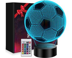 Cadeau met voetbalthema - geschikt voor zowel jongens als meisjes - kindervoetballamp - 3D-nachtlampje - tafellamp-16 kleuren kunnen worden aangepast met de afstandsbediening - geschikt verjaardagscadeau voor jongens van 6, 7, 8, 9 en 10 jaar.