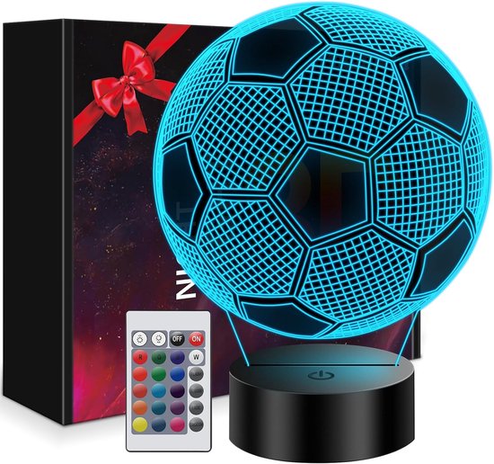 Cadeau met voetbalthema - geschikt voor zowel jongens als meisjes - kindervoetballamp - 3D-nachtlampje - tafellamp-16 kleuren kunnen worden aangepast met de afstandsbediening - geschikt verjaardagscadeau voor jongens van 6, 7, 8, 9 en 10 jaar.