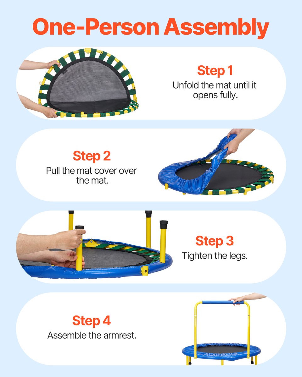 VEVOR Trampoline Tuintrampoline 810x920x920 mm, Opvouwbare Trampoline Mini 60 kg Draagvermogen Fitnesstrampoline, Kindertrampoline Peutertrampoline Blauw Binnen/Buiten/Tuin/Binnen — afbeelding 6