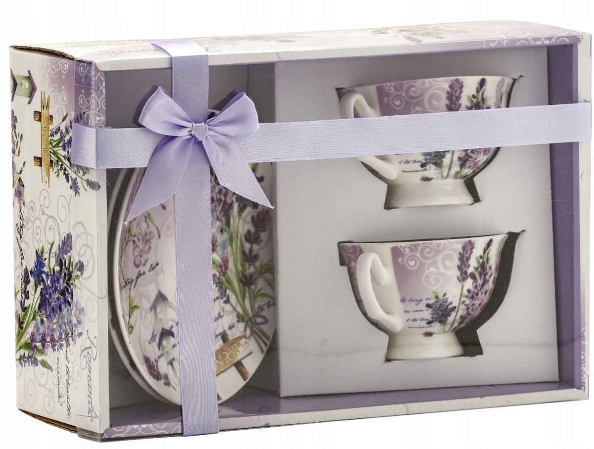 Porseleinen Koffieset 2 Kopjes met Schotels - Lavendel Design