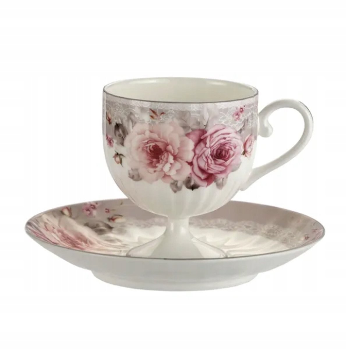 Elegante Porseleinen Kop en Schotel met Rozen, 210 ml
