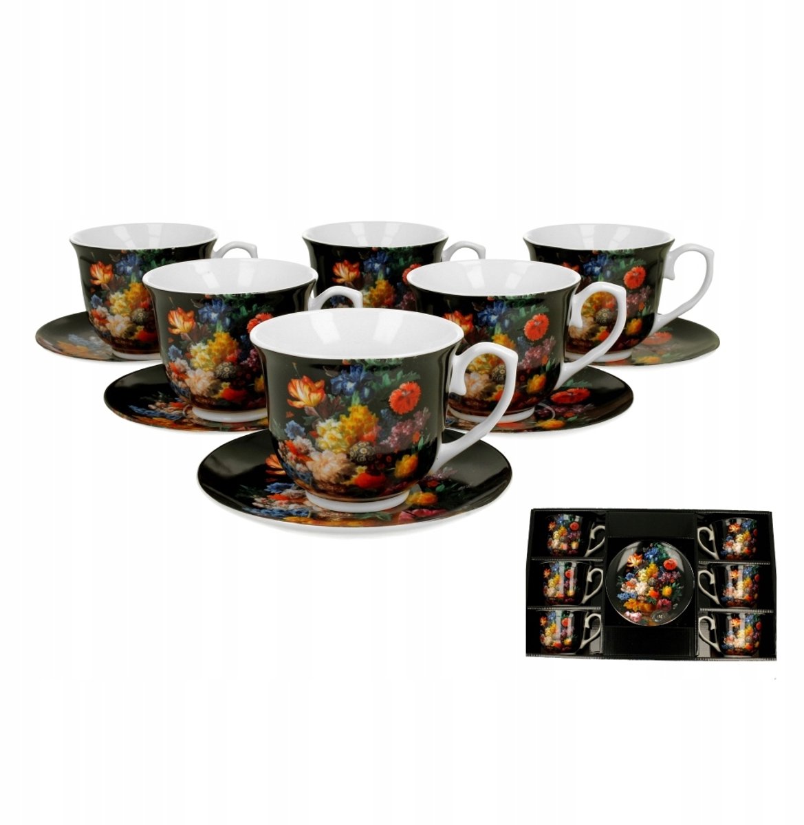 Set van 6 Mokken met Schotels 250ml - Duo Boeket 6695