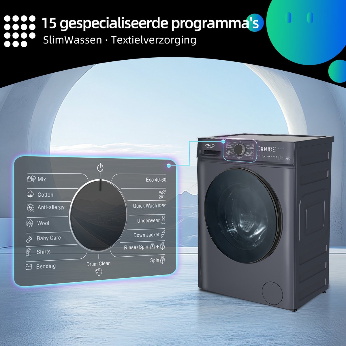 CHiQ CW07123863AX - Wasmachine - 7 KG - Space Pro - 16 programma's - AI Smart - Stoomwassen & Quick Wash - 12 jaar garantie op motor - A — afbeelding 7