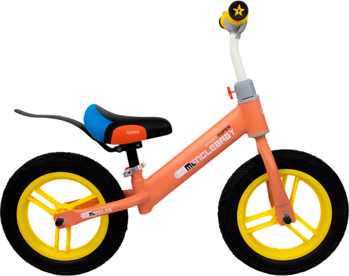 Loopfiets oranje - massieve banden - Kinderloopfiets vanaf 1 jaar - verstelbaar zadel - 12" inch