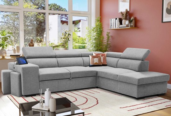Canapé d'angle Holmes droit - accoudoirs réglables - gris