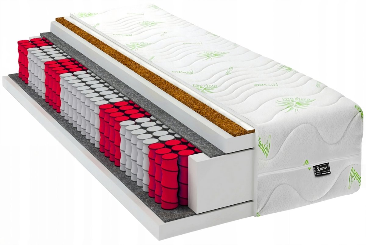 Pocketvering matras 120x200 cm, 21 cm dik, Aloe Vera & Kokos, H3/H2