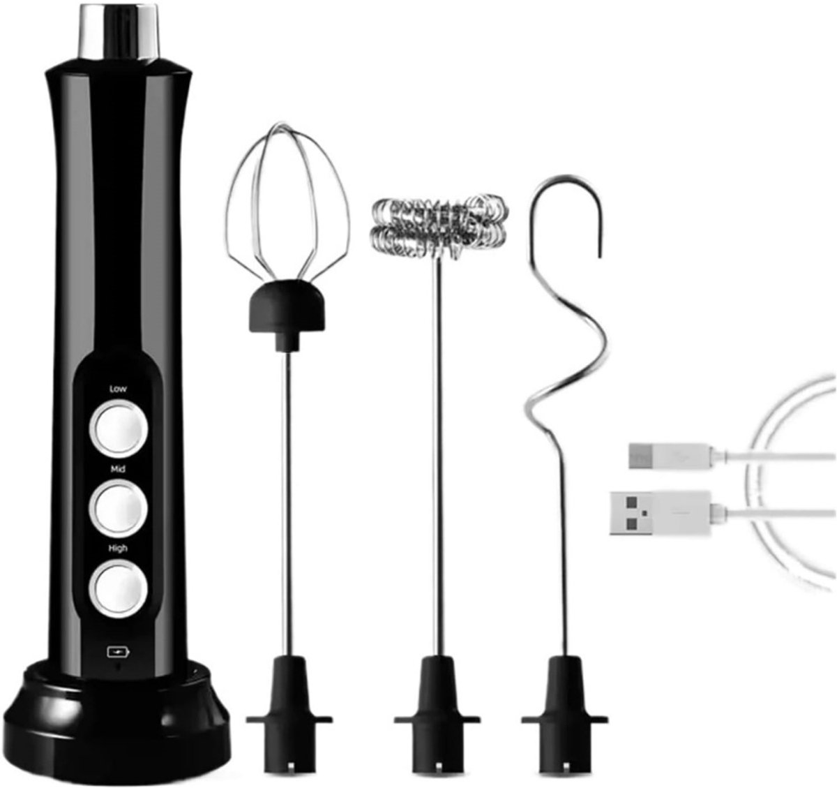 Daity 1 set - 3-in-1 draagbare elektrische melkopschuimer, oplaadbare handmelkopschuimer, snelle drankblender, koffieschuimstaafje