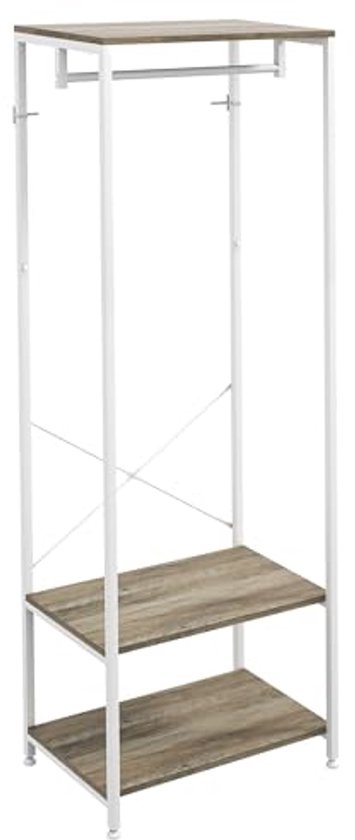 YITAHOME Kapstok standaard, grote hal boom met bank, industriële kapstok met schoenenopslag, vloerstaande kledingstang met 9 haken en 5 planken, kledingrek voor hal, woonkamer, wit