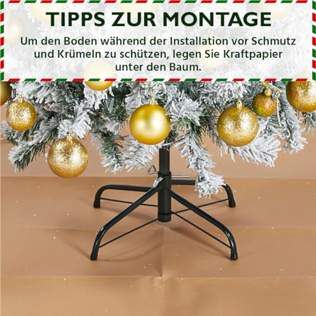 Yaheetech Kunstkerstboom met sneeuw, 152,5 cm (Ø ca. 93 cm) met ca. 532 punten, dennenboom met sneeuw, incl. metalen standaard, snelle montage, klapsysteem, boom voor Kerstmis – foto 3