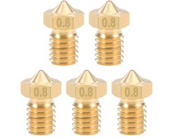 3D printer reserveonderdelen - 3D Printer Nozzles - 5-delige Messing Nozzles 0,8mm, Geschikt voor 1,75mm Filament en E3D V5-V6