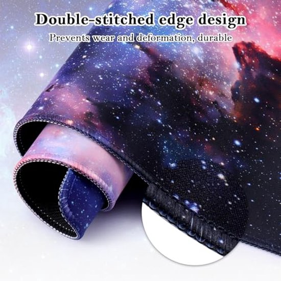 Yimomoyi Muismat Galaxy Nebula, 800 x 300 x 3 mm, antislip, grote gaming-muismat met genaaide randen, XXL-muismat voor gamers, pc en laptop (B) — afbeelding 5