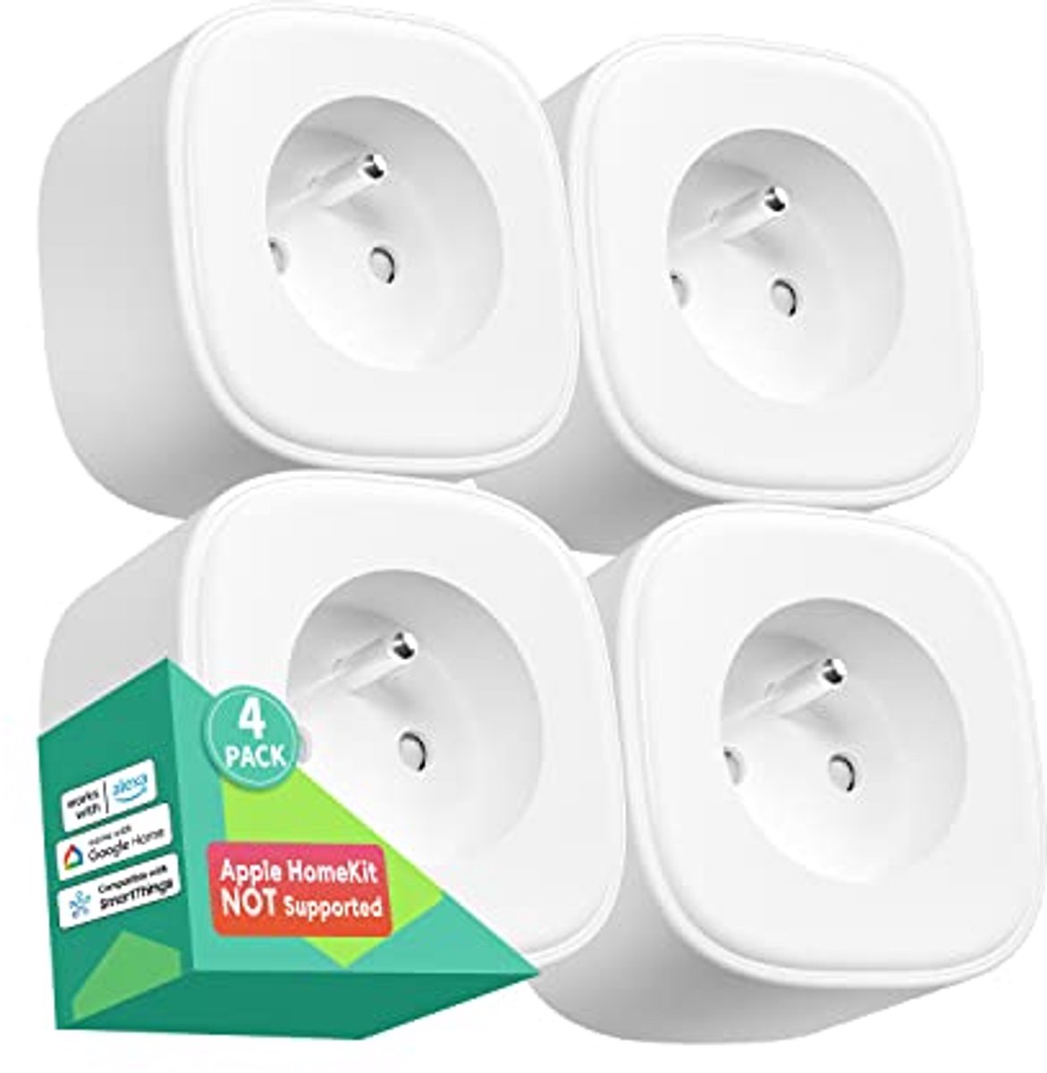 Meross 4 x WiFi Socket (Type E), Intelligent Socket, Compatible with Alexa, Google Home, SmartThings, Programmable, Remote Control