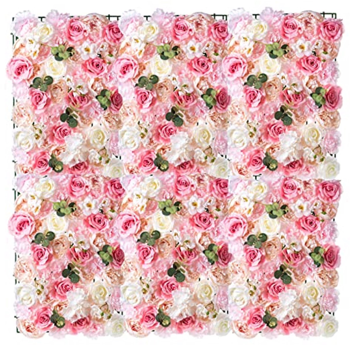 Nuptio 6Pcs Flower Wall Panel 60cm X 40cm White&Pink Faux Roses Artificial Flower Flowers Background, Flower Wall Background for Party Wedding Bridal Shower Baby Shower Christmas Home Decoration