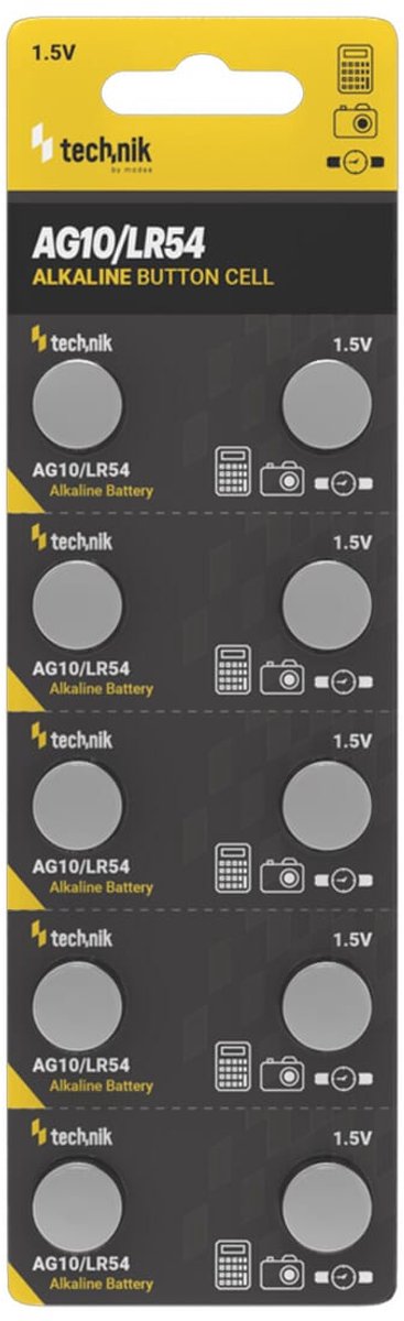 Technik knoopcel Batterijen AG10 / LR54 / 189 / 389 - 1.5V - Alkaline - Blister van 10 stuks