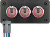 Interrupteur à bascule métallique ProRide 12-24 V, marche/arrêt, triple panneau encastré, 16 mm, LED rouge