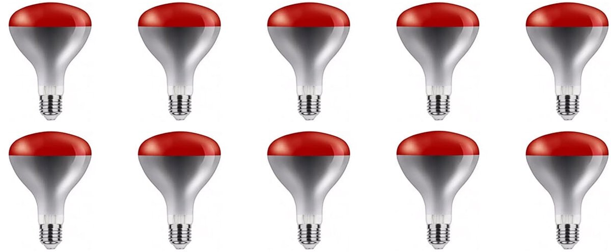 Asalite Infrarood Warmtelamp Rood R125 E27 - 250W - Rode Infraroodlamp - Ø125mm - 10 stuks