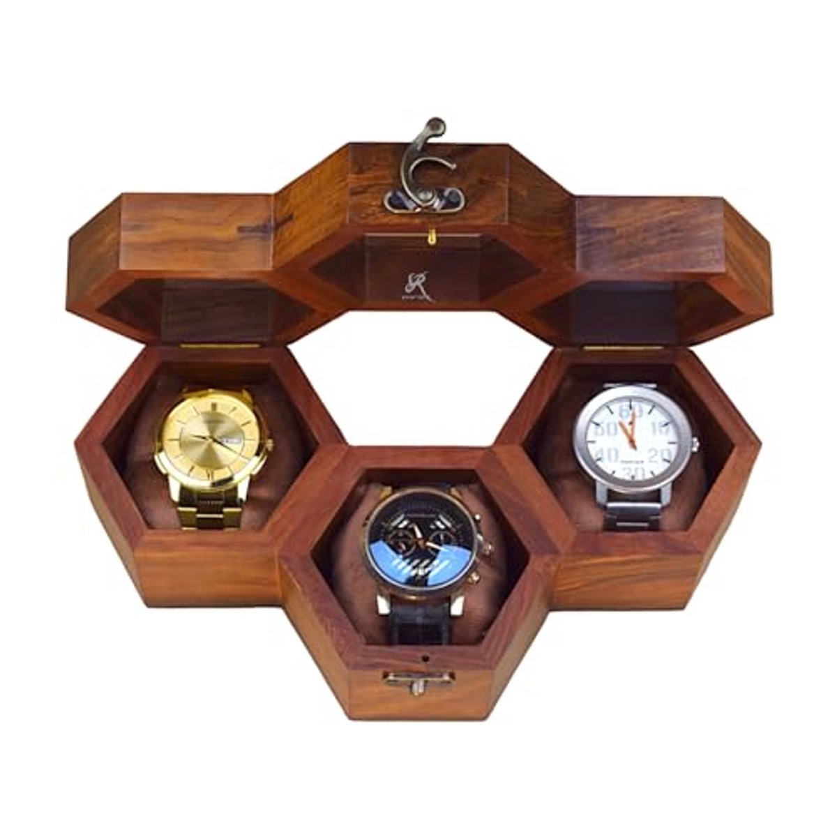 Houten Horlogebox voor Mannen - Luxe Houten Organizer met Glazen Deksel voor 3 Horloges - Elegant Cadeau voor Hem