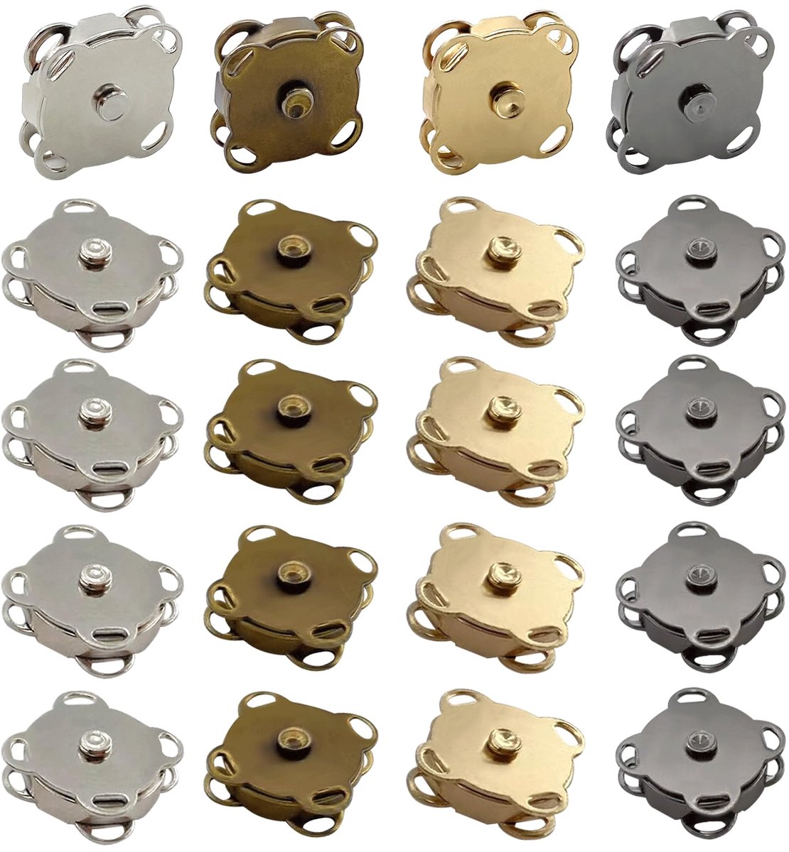 Ynkkvre 20 Stuks Magnetische Drukkers – 14 mm Metaal, 4 Kleuren, Met Naaigaten voor Tassen, Kleding en Knutselprojecten