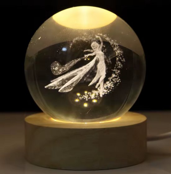 3D Frozen Let It Go Elsa 8CM Kristallen Bol Nachtlamp Creatief Licht Leuke 3D Tafellampen LED Houten voor Thuiskantoor Decoratie van DearBeauty — afbeelding 2