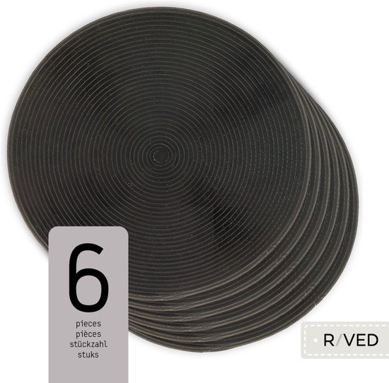 Raved Napperons Maja - Set de 6 pièces - Zwart - Rond - Plastique - Table à manger - Sous-couche - Hydrofuge