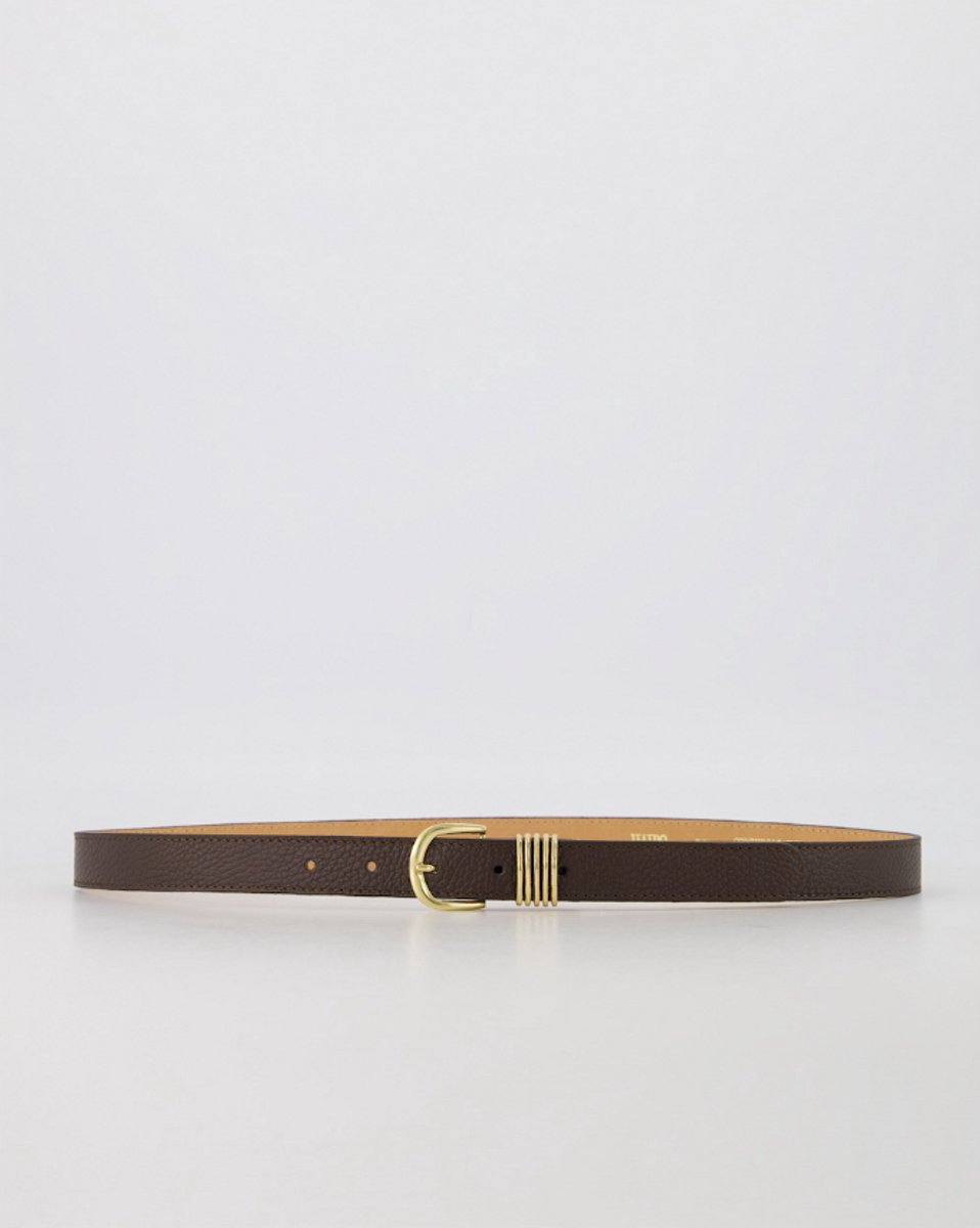 Hailey - Classic Grain - Leren Damesriem met Goudkleurige Gesp - Donkerbruin - D40 - Maat 95