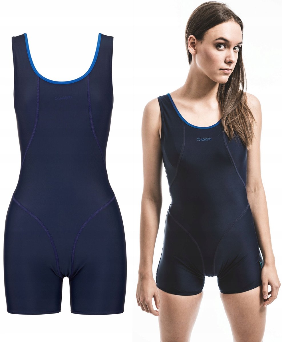 Zagano - Badpak met pijpjes dames - Maat 42 - Donkerblauw/Blauw - Sneldrogend - Chloorbestendig - UV-bestendig