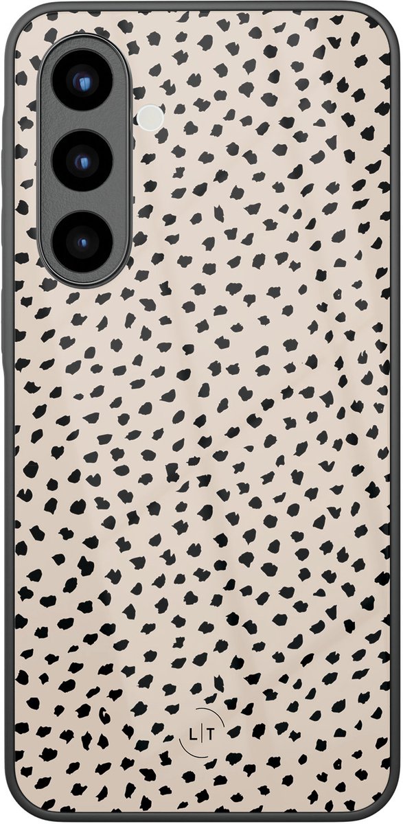 Hoesje geschikt voor Samsung Galaxy A56 - Almond dots - Luxe Glazen Hardcase - Gestipt - Beige