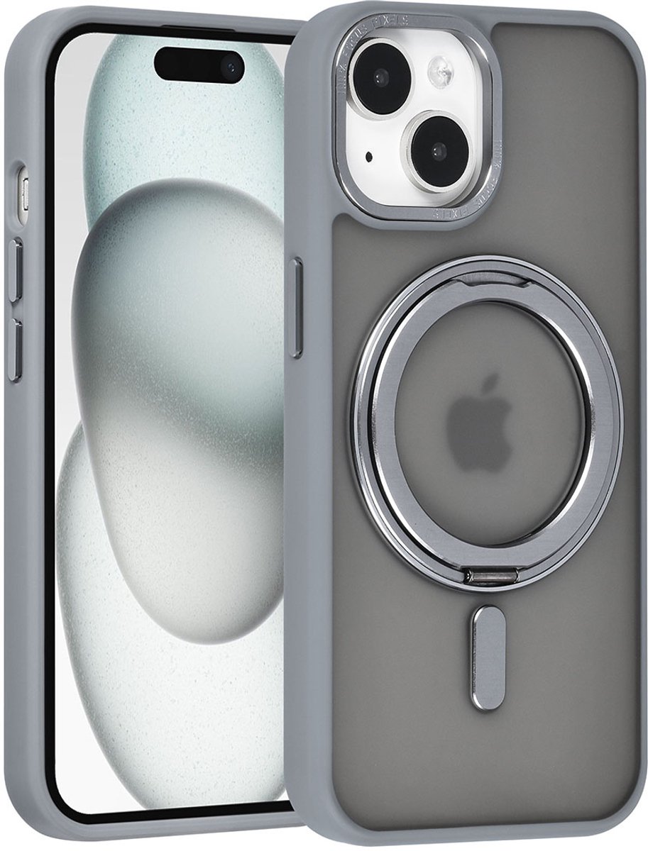 UNIQ Accessory Back Cover - iPhone 15 - Grijs - MagSafe-compatibel - Kickingstand