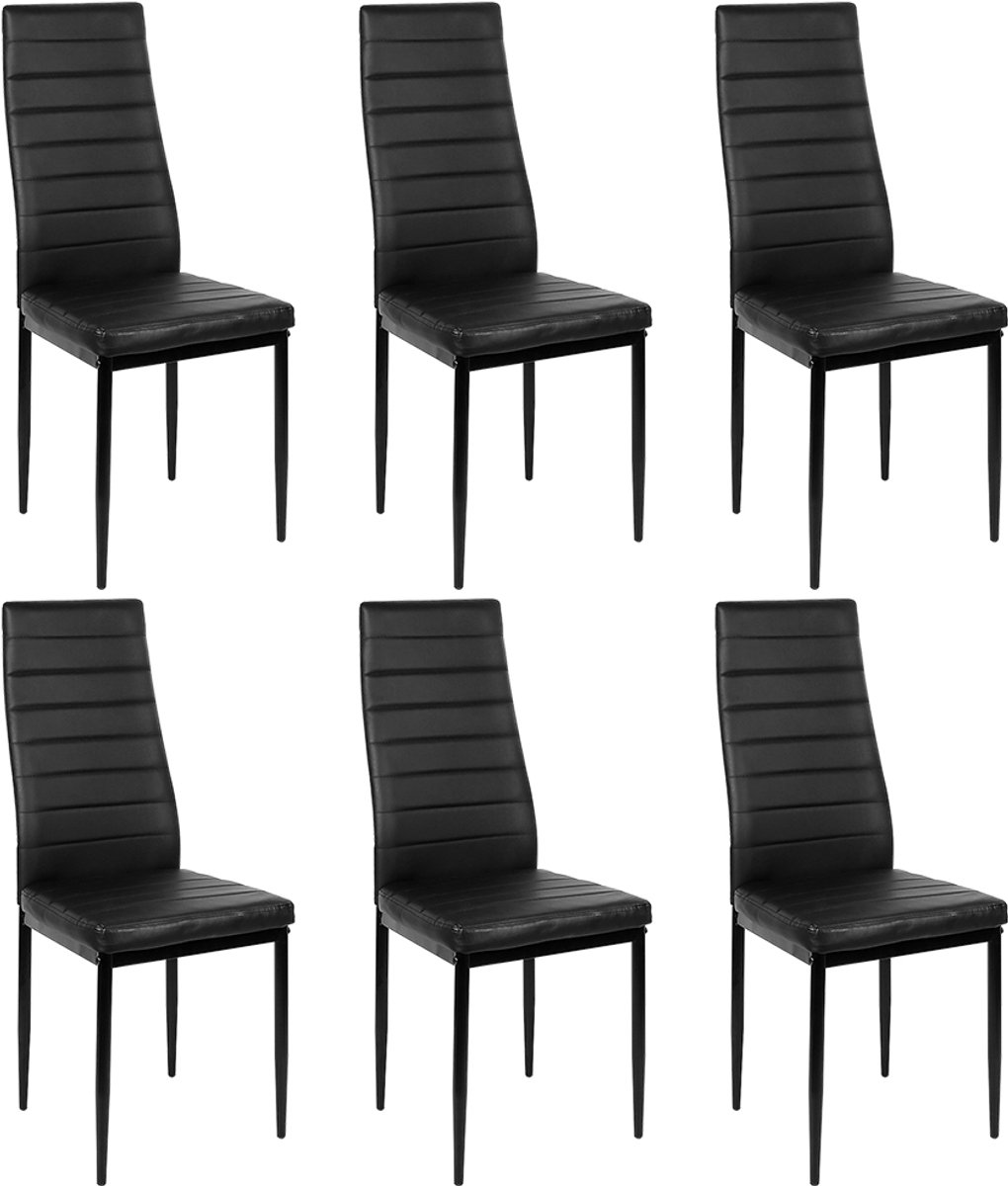 PIPIPOXER-Eetkamerstoelen - Set Van 6 - Eettafelstoel - Keukenstoel -Stoel-PU Leer - Metalen Poten -Zwart