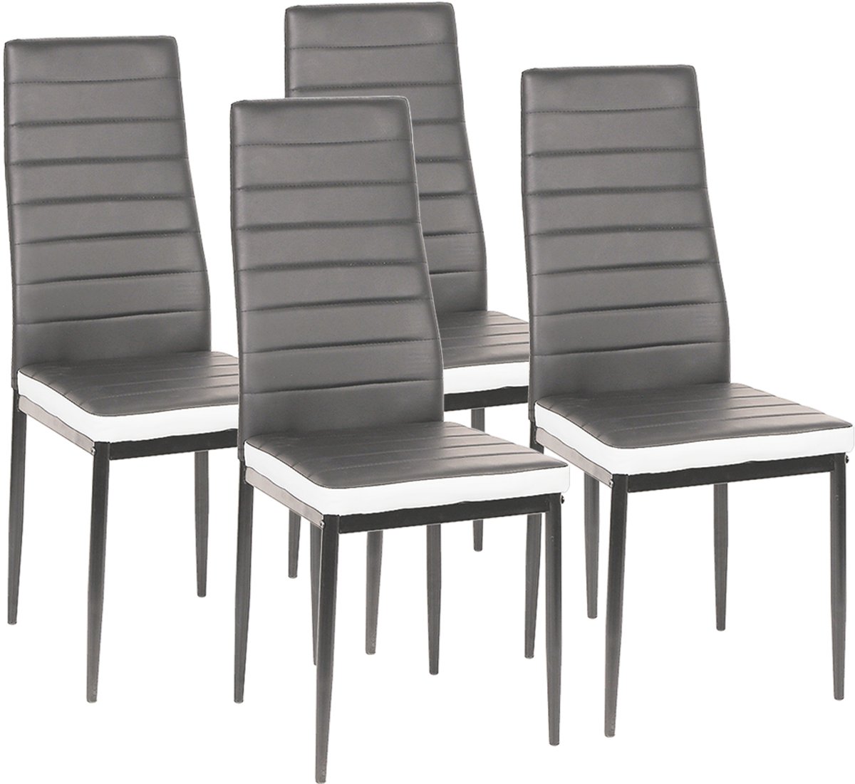 PIPIPOXER Eetkamerstoelen - Set Van 4 - Eettafelstoel - Keukenstoel -Stoel-PU Leer - Metalen Poten -Grijs en wit