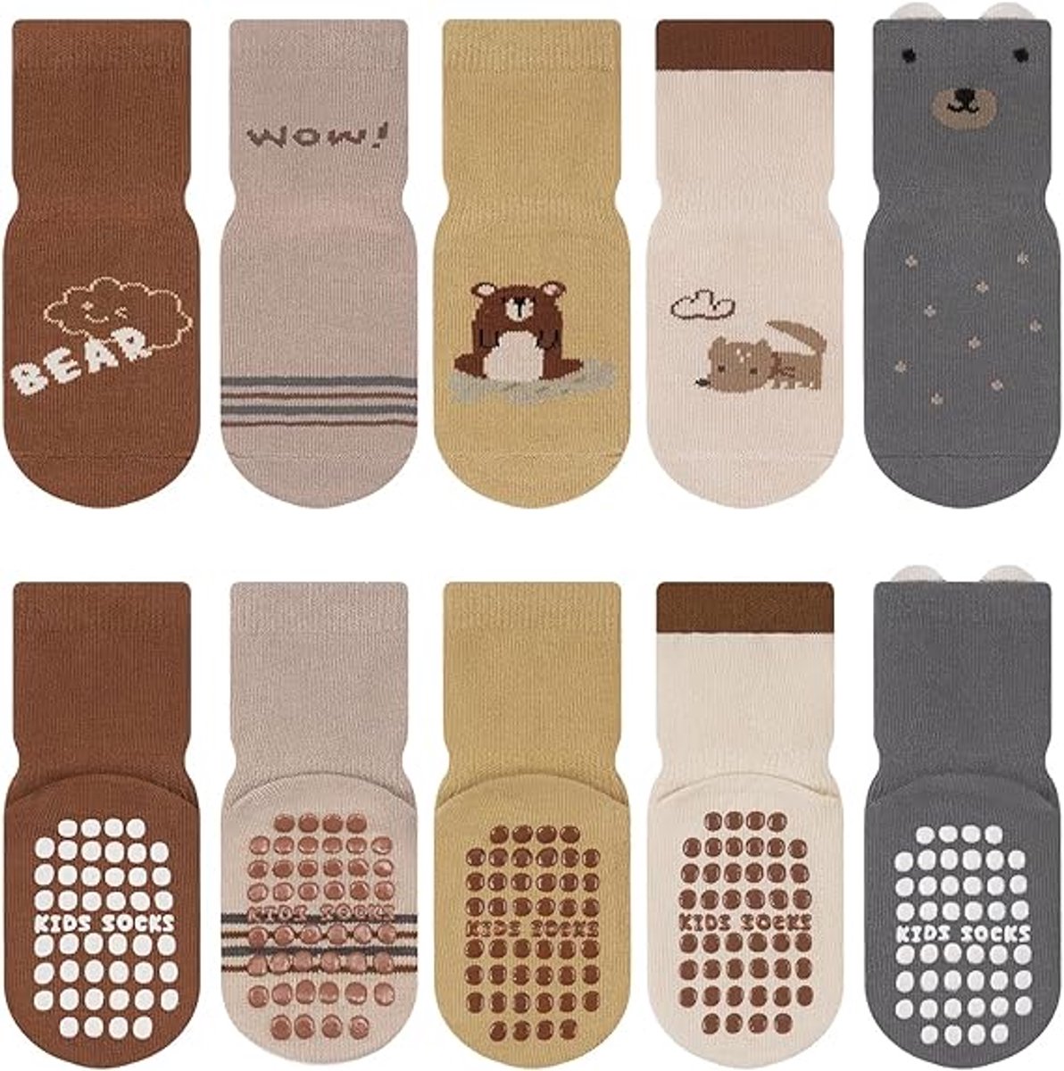 5 paar baby sokken voor peuters - ABS antislip sokken - Antislip Sokken met dierenmotief - Modieuze katoenen sokken voor peuters - Geschikt als geboortegeschenk voor meisjes en jongens - L (3-5 jaar)