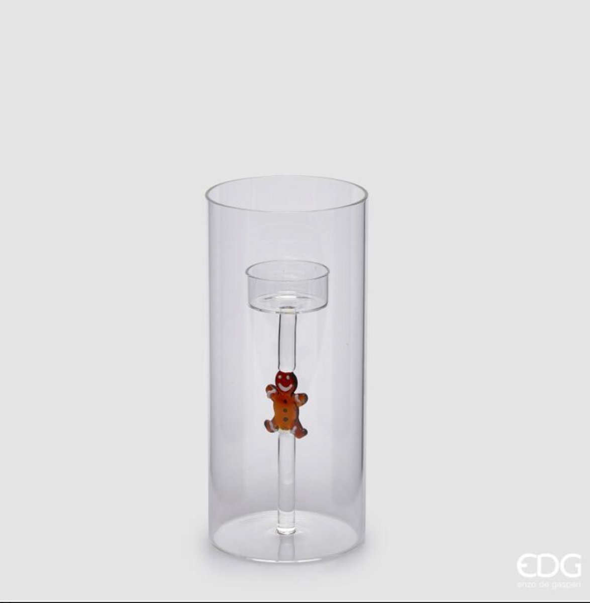 EDG - Enzo De Gasperi EDG Enzo de Gasperi Glazen kaarsenhouder met gemberkoekje H20 D9 / BRUIN bruin wit