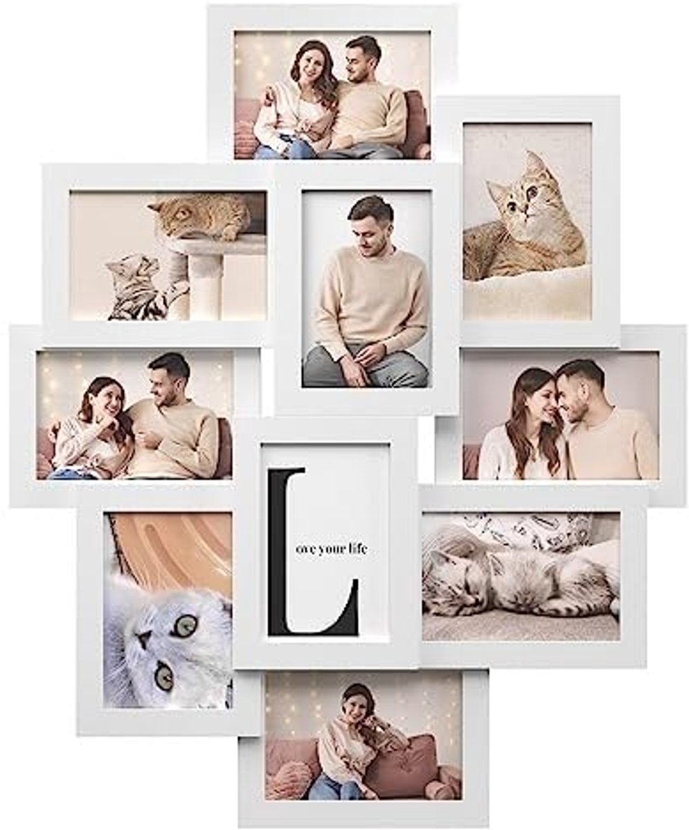 Ibenzoa Witte fotolijst met tien vakken voor persoonlijke fotocollages