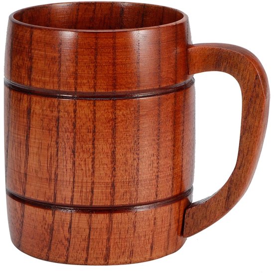 Chope à bière en bois JeiibrZui - Gobelet écologique en Massief Hout - Avec poignée et finition anticorrosion - 1 pièce - Pour Water, Vin, Thee, Café - Marron