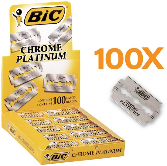 Lames de rasoir de Razor BIC Chrome Platinum à double Edge - Lames en acier inoxydable - Revêtement Platinum - Paquet de 100