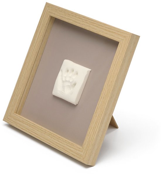 Happy Hands - Stijlvolle Houten Baby Afdruklijst - Hand- & Voetafdruk Set met Klei - Plexiglas Bescherming - Modern Design - Perfect Kraamcadeau - 22x22 cm — afbeelding 2
