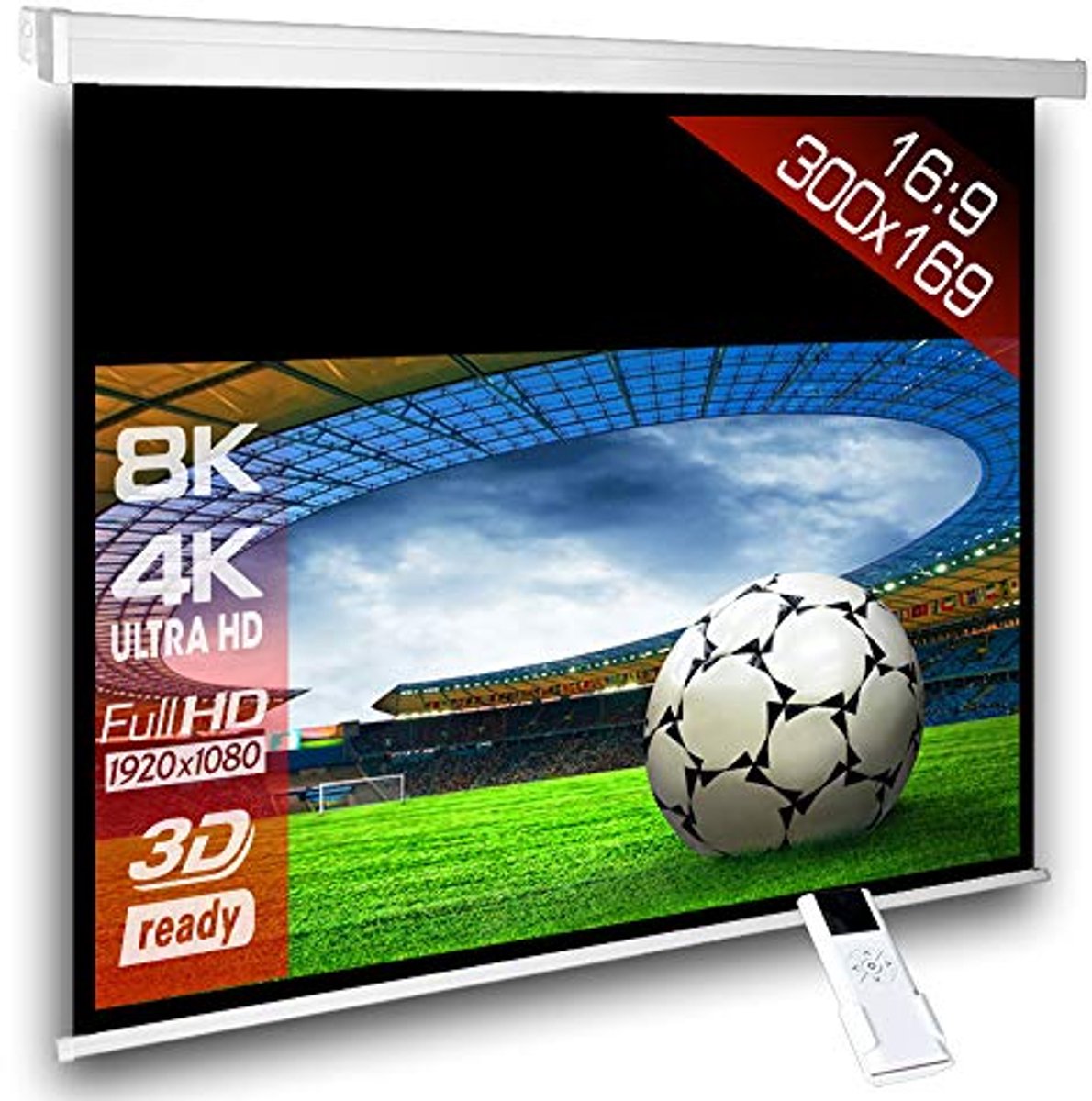 Motorized Projection Screen 300 x 169 cm 16:9 - Full-HD 4K/8K 3D HDR with Remote Control