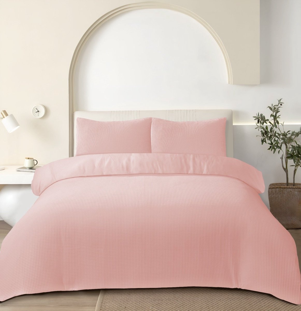 Beau Maison Wafel Dekbedovertrek Tea Pink 240x200/220 cm + 2 kussenslopen