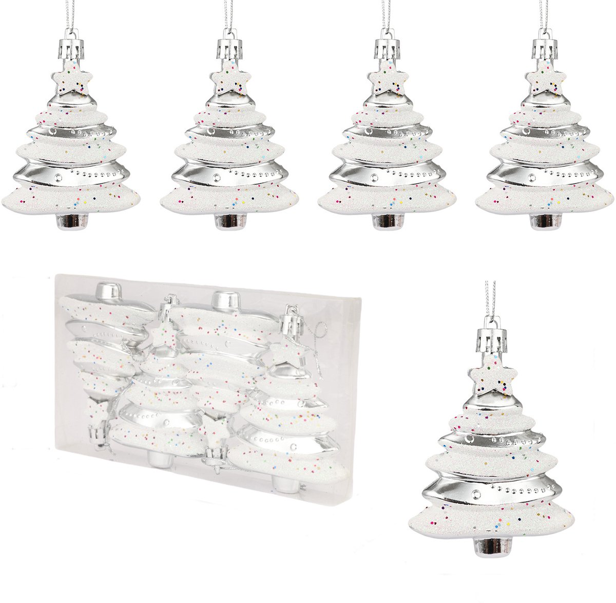 Kleurrijke kerstboomversieringen set met 8 diverse kerstkralen in zilver, van het merk PULUZ.