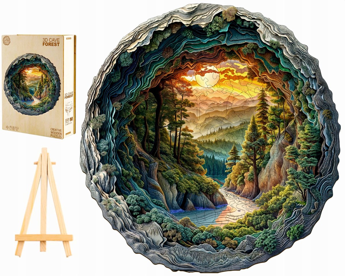 Houten Puzzel 300 Stukjes Bos in Bergen 3D met Houten Kistje