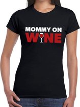 Mommy on wine tekst t-shirt zwart dames L