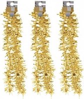 3x Gouden kerstversiering folieslingers met sterretjes 180 cm