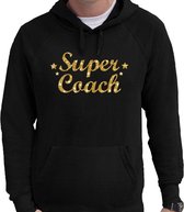 Super coach goud glitter cadeau hoodie zwart voor heren - zwarte supercoach sweater/trui met capuchon XL